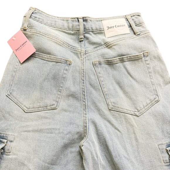 Juicy Couture Womens Wide Leg Cargo Jeans Light blue Denim Size 29 highwaist new - Picture 11 of 13
